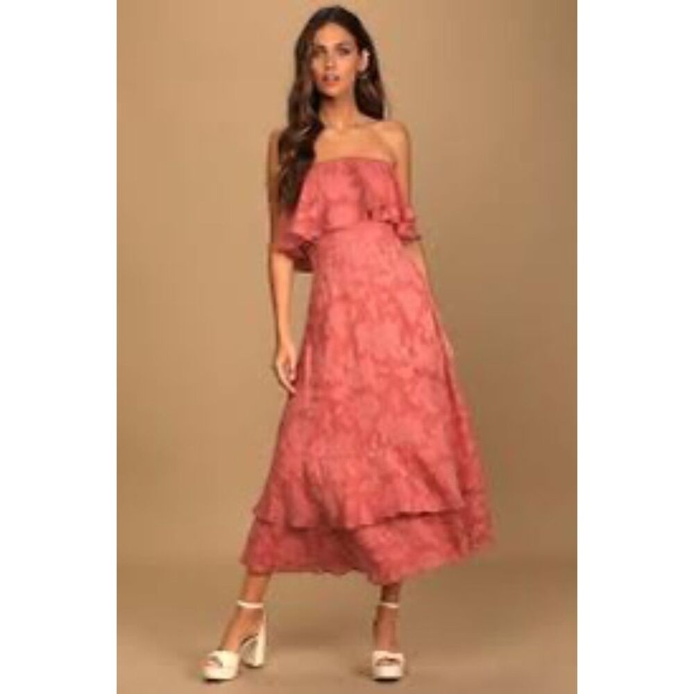 Lulus Rusty Rose Chiffon Midi Dress Size XSmall